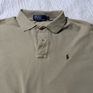 Khaki colored polo shirt